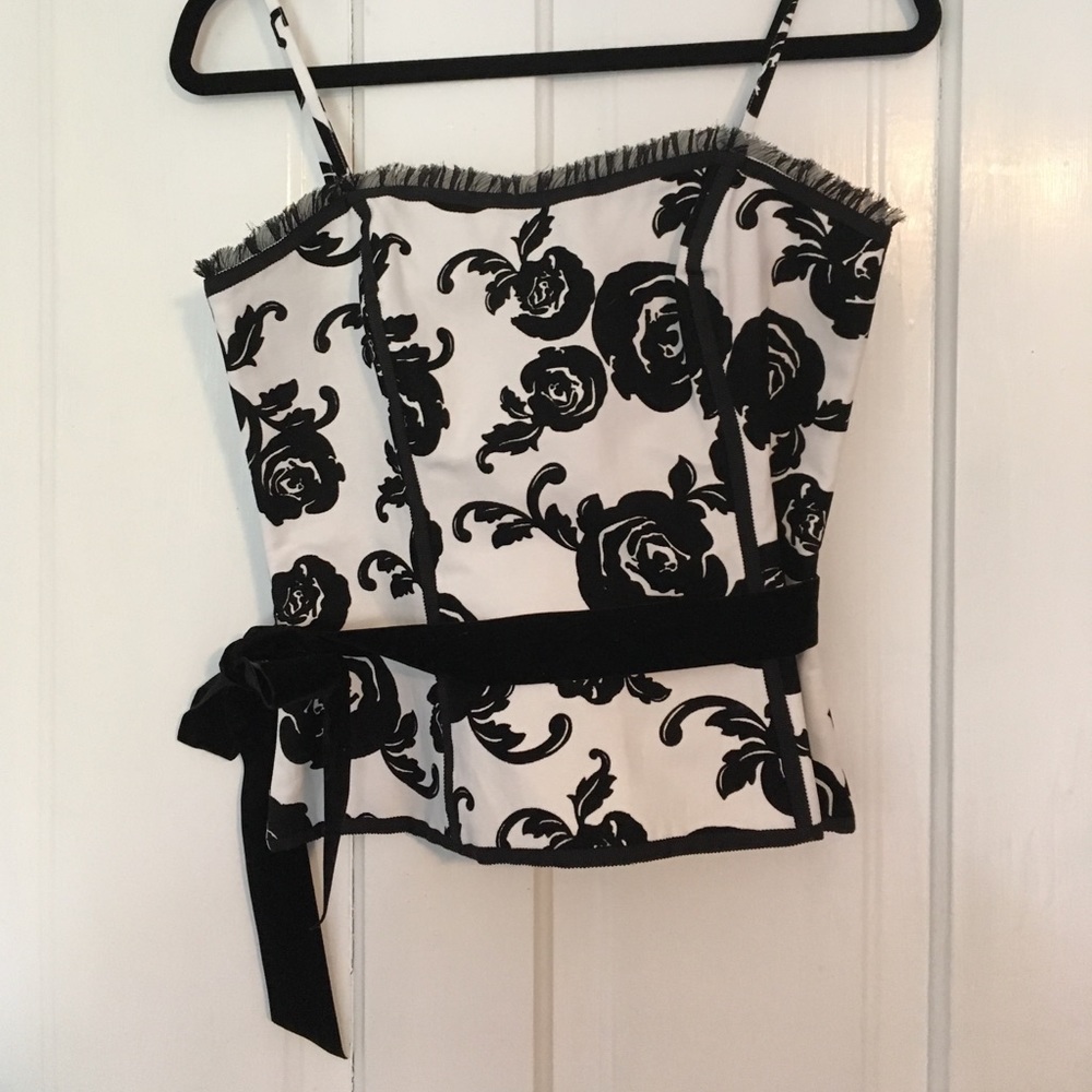 WHBM black and white floral corset top